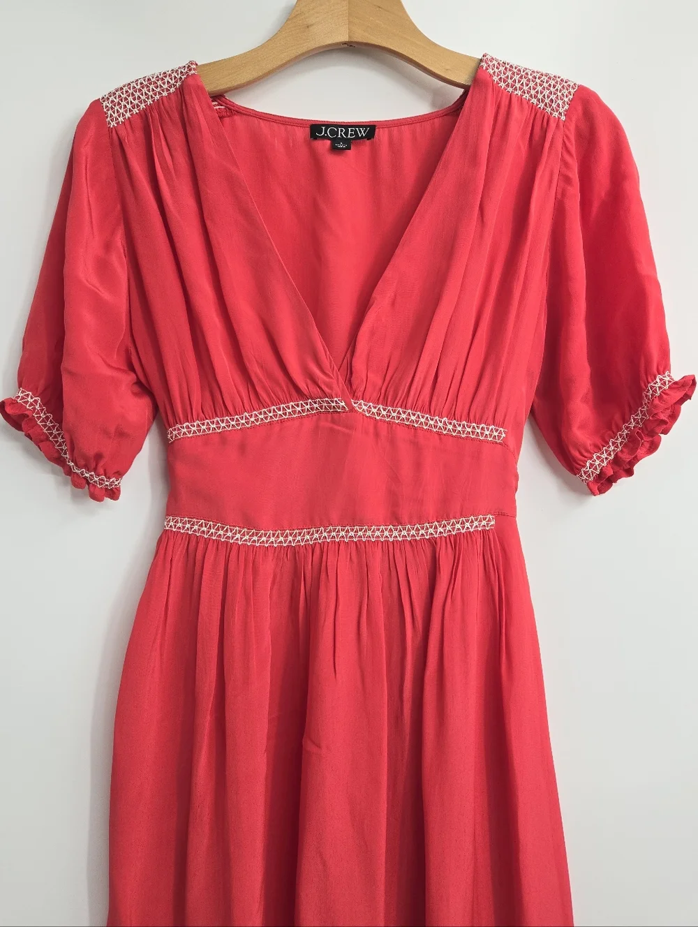 J. Crew Dress Smocked Vibrant‎ Red V Neck